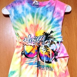 Destinations USA Girls Shirt Size Small Tye Dye Braided Tie Waist Sleeveless